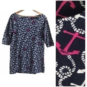 Lilly Pulitzer Navy Blue White Pink Nautical Ahoy There Anchor Print Tunic